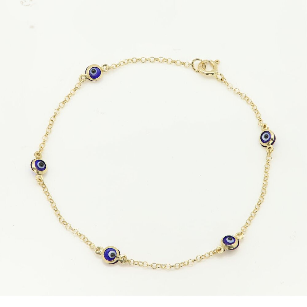Evil Eye Bracelet 14k Yellow Gold 7' inch Length Real Gold